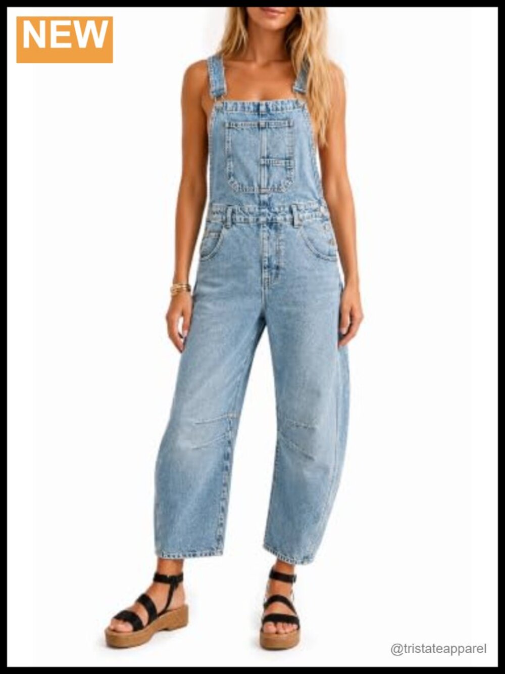 High Waisted Baggy Barrel Leg Denim Overalls Loose Fit Adjustable Straps